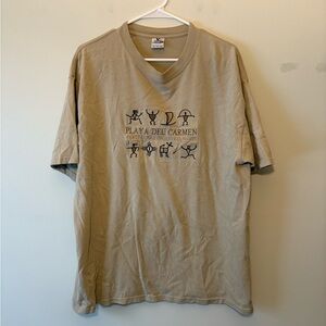 Playa Del Carmen Beige Embroidered T-Shirt, Size XL Men’s